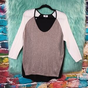 Old Navy Black, White and Tan Long Sleeve Scoop Neck Tee Size M